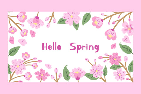 Spring Cherry Blossom Background Frame Digital Pattern Rin Green 