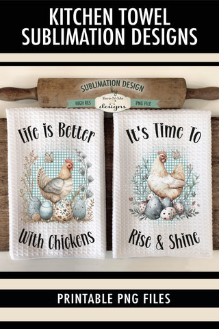 Spring Chickens Kitchen Towel Sublimation Designs Sublimation Ewe-N-Me Designs 