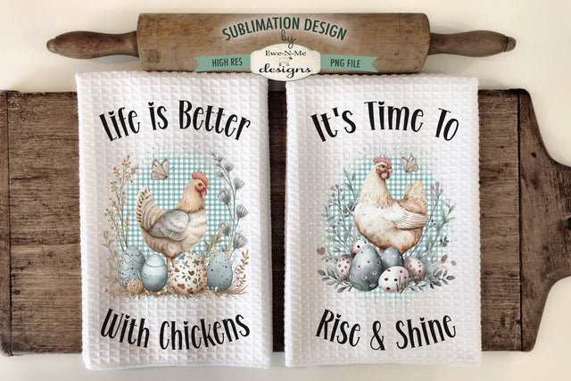 Spring Chickens Kitchen Towel Sublimation Designs Sublimation Ewe-N-Me Designs 