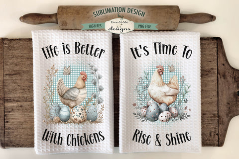 Spring Chickens Kitchen Towel Sublimation Designs Sublimation Ewe-N-Me Designs 