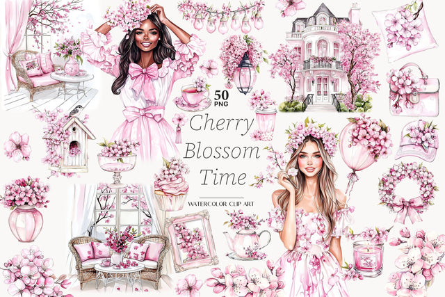 Spring Clipart | Cherry Blossom Clip Art | Pink Garden PNG SVG GlamArtZhanna 