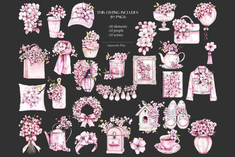 Spring Clipart | Cherry Blossom Clip Art | Pink Garden PNG SVG GlamArtZhanna 