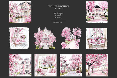 Spring Clipart | Cherry Blossom Clip Art | Pink Garden PNG SVG GlamArtZhanna 