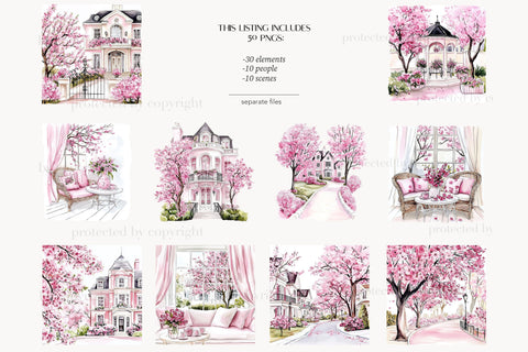 Spring Clipart | Cherry Blossom Clip Art | Pink Garden PNG SVG GlamArtZhanna 
