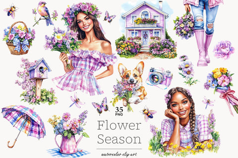 Spring Clipart PNG Bundle | Blossom Graphics Collection SVG GlamArtZhanna 