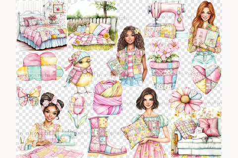 Spring Clipart PNG Bundle | Patchwork Illustration SVG GlamArtZhanna 