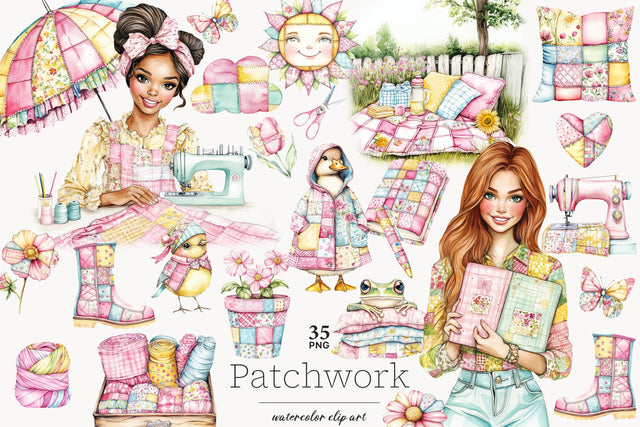 Spring Clipart PNG Bundle | Patchwork Illustration SVG GlamArtZhanna 