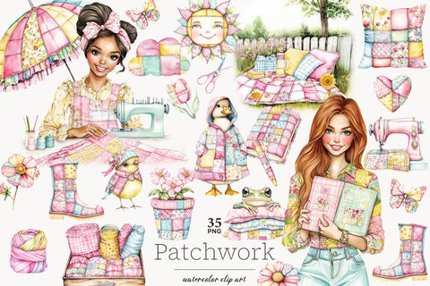 Spring Clipart PNG Bundle | Patchwork Illustration SVG GlamArtZhanna 