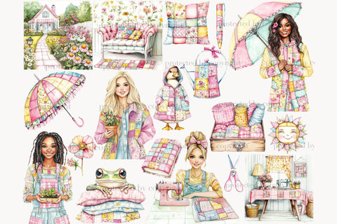 Spring Clipart PNG Bundle | Patchwork Illustration SVG GlamArtZhanna 