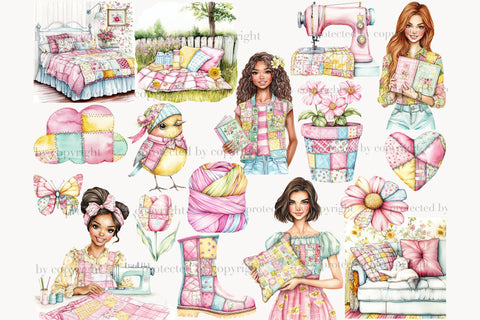 Spring Clipart PNG Bundle | Patchwork Illustration SVG GlamArtZhanna 