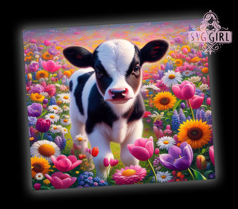 Spring Cow Tumbler, Dairy Cow Design, Floral Tumbler Wrap, 20oz Skinny Tumbler, Sublimation PNG, Baby Cow Art, Spring Decor Sublimation SvggirlplusArt 