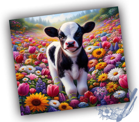 Spring Cow Tumbler Wrap, Dairy Cow Design, Floral Tumbler Wrap, 20oz Skinny Tumbler, Sublimation PNG, Baby Cow Flowers, Spring Drinkware Sublimation ToriDesigns 