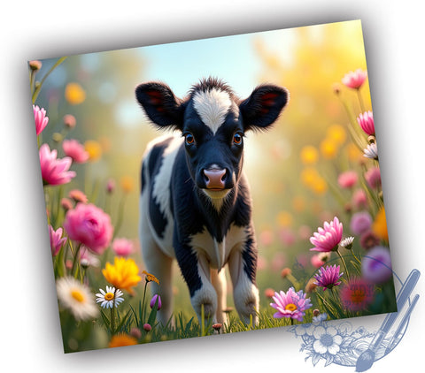 Spring Cow Tumbler Wrap, Dairy Cow Design, Floral Tumbler Wrap, 20oz Skinny Tumbler, Sublimation PNG, Baby Cow Flowers, Spring Drinkware Sublimation ToriDesigns 