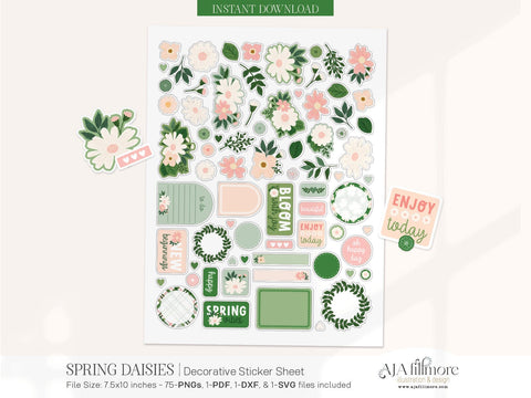 Spring Daisies Print and Cut Sticker Set SVG Aja Nicole Designs 