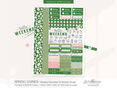 Spring Daisies Weekly Planner Stickers Sampler-01 SVG Aja Nicole Designs 