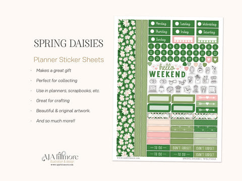Spring Daisies Weekly Planner Stickers Sampler-01 SVG Aja Nicole Designs 