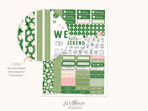Spring Daisies Weekly Planner Stickers Sampler-01 SVG Aja Nicole Designs 