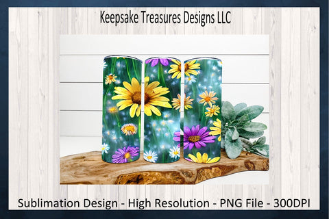 Spring Daisy 20oz Straight Tumbler Wrap, Car Coaster Template, Sublimation PNG, Spring Flowers, Digital Download Sublimation Keepsake Treasures Designs LLC. 