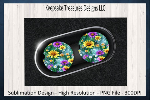 Spring Daisy 20oz Straight Tumbler Wrap, Car Coaster Template, Sublimation PNG, Spring Flowers, Digital Download Sublimation Keepsake Treasures Designs LLC. 