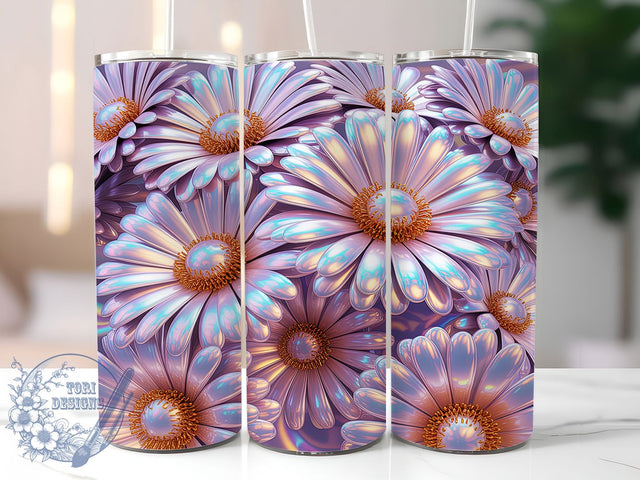 Spring Daisy Holographic Bloom 20oz Tumbler, Holographic Petals, Iridescent Flowers, Golden Center, Vibrant Floral, Skinny Tumbler, Sublimation PNG Sublimation ToriDesigns 