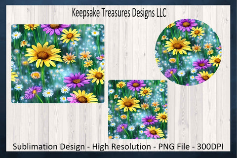 Spring Daisy Mouse Pad, Round & Square Coaster, Sublimation PNG File, Sublimation Mouse Pad Set, PNG Printable, Digital Download Sublimation Keepsake Treasures Designs LLC. 