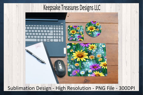 Spring Daisy Mouse Pad, Round & Square Coaster, Sublimation PNG File, Sublimation Mouse Pad Set, PNG Printable, Digital Download Sublimation Keepsake Treasures Designs LLC. 