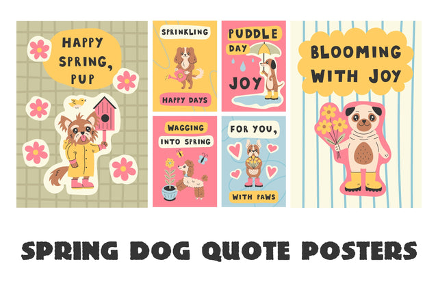 Spring Dog Quote Posters Set Digital Pattern Rin Green 