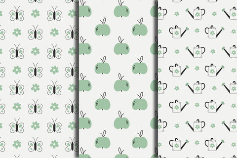 Spring Doodle Seamless Patterns Digital Pattern Rin Green 