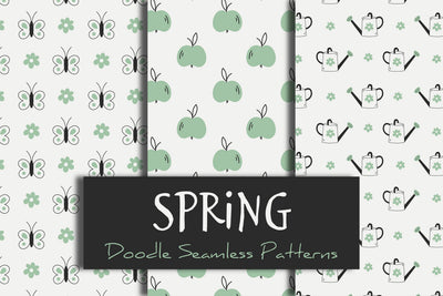 Spring Doodle Seamless Patterns Digital Pattern Rin Green 