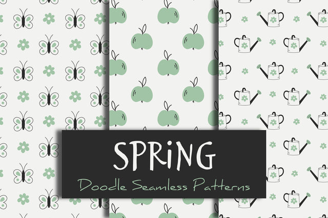 Spring Doodle Seamless Patterns Digital Pattern Rin Green 