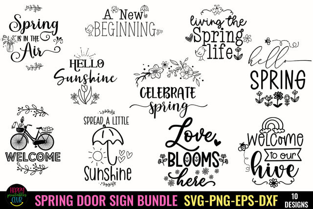 Spring Door Sign SVG Bundle I Spring Sign SVG Bundle SVG Happy Printables Club 