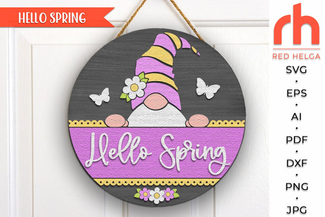Spring Door Sign SVG, Peeking Gnome Cut File, Layered Hanger DXF SVG RedHelgaArt 