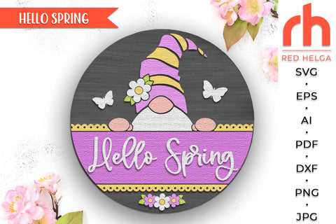 Spring Door Sign SVG, Peeking Gnome Cut File, Layered Hanger DXF SVG RedHelgaArt 