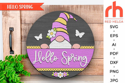 Spring Door Sign SVG, Peeking Gnome Cut File, Layered Hanger DXF SVG RedHelgaArt 