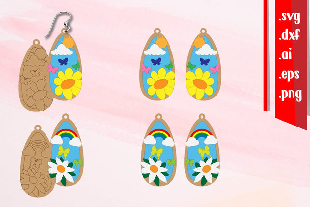 Spring Earrings Laser cut 3 | Cut and Score Earrings SVG zafrans studio 