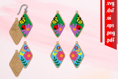 Spring Earrings Laser cut | Cut and Score Earrings SVG zafrans studio 