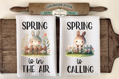 Spring Easter Bunnies with Fence | Kitchen Towel Sublimation Sublimation Ewe-N-Me Designs 