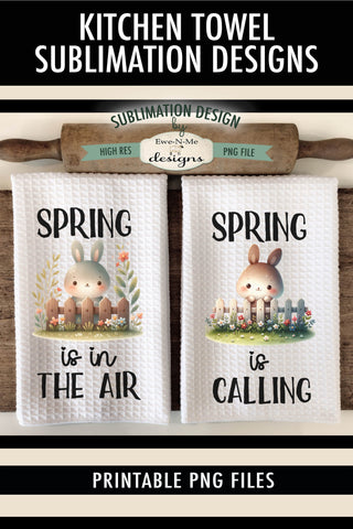 Spring Easter Bunnies with Fence | Kitchen Towel Sublimation Sublimation Ewe-N-Me Designs 