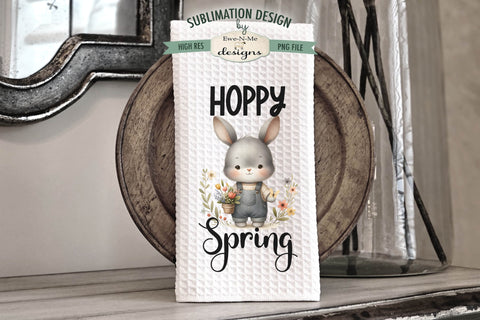 Spring Easter Bunny in Overalls | Kitchen Towel Sublimation Sublimation Ewe-N-Me Designs 