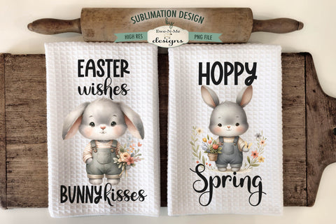 Spring Easter Bunny in Overalls | Kitchen Towel Sublimation Sublimation Ewe-N-Me Designs 