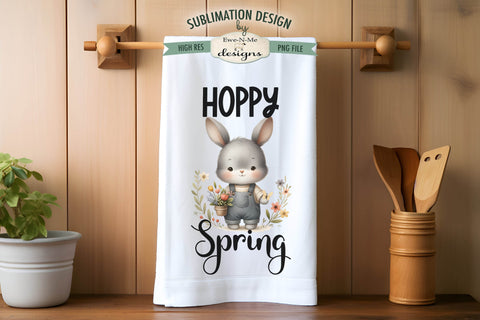Spring Easter Bunny in Overalls | Kitchen Towel Sublimation Sublimation Ewe-N-Me Designs 