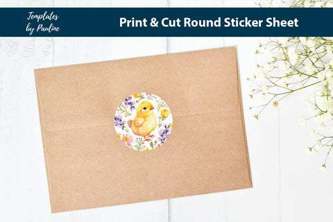 Spring Easter Chick Round Sticker Sheet, Easter Digital Sticker SVG Templates by Pauline 