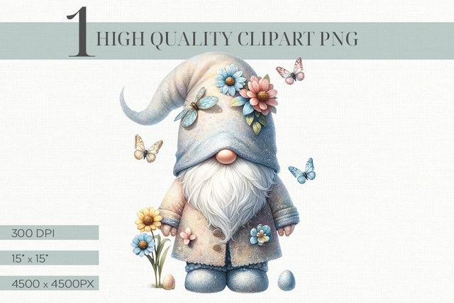 Spring Easter Gnome Clipart - Delightful Floral PNG Illustration Sublimation BijouBay 
