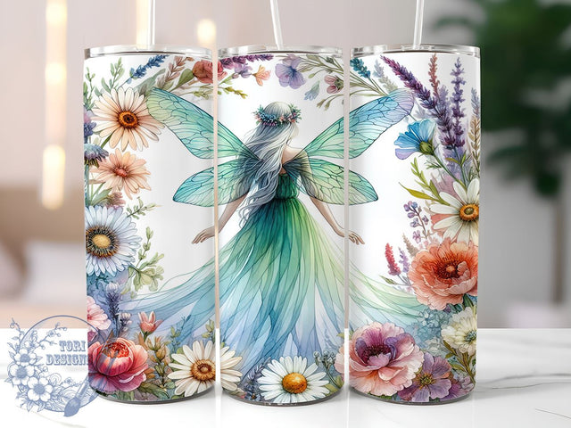 Spring Fairy Tumbler Wrap, Floral Pixie Design, Cottagecore Tumbler, 20oz Skinny Tumbler, Sublimation PNG, Fairy Drinkware, Floral Sublimation Design Sublimation ToriDesigns 