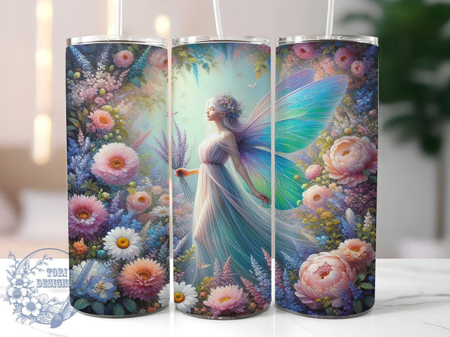Spring Fairy Tumbler Wrap, Floral Pixie Design, Cottagecore Tumbler, 20oz Skinny Tumbler, Sublimation PNG, Fairy Drinkware, Floral Sublimation Design Sublimation ToriDesigns 