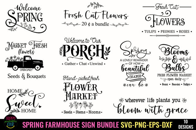 Spring Farmhouse Sign SVG Bundle I Spring Sign SVG Bundle SVG Happy Printables Club 