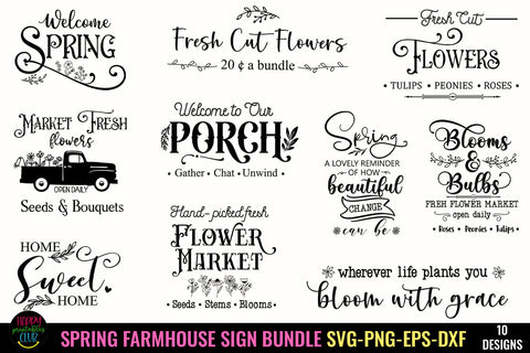 Spring Farmhouse Sign SVG Bundle I Spring Sign SVG Bundle SVG Happy Printables Club 