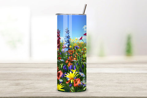 Spring Floral 3D Seamless Tumbler Wrap Wildflower Wonderland, Seamless Spring Wildflowers Field Watercolour 20 oz Skinny Tumbler Wrap For Sublimation | Spring Delicate Wildflowers Landscape Watercolour Sublimation FloridPrintables 