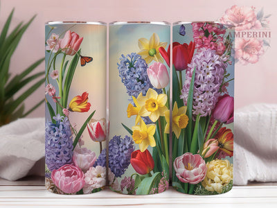 Spring Floral Butterfly 20oz Tumbler, Tulip Pattern, Daffodil Design, Butterfly Theme, Seasonal Wrap, Sublimation Design, PNG File Sublimation Li Zamperini 