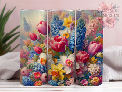 Spring Floral Butterfly 20oz Tumbler, Tulip Pattern, Daffodil Design, Butterfly Theme, Seasonal Wrap, Sublimation Design, PNG File Sublimation Li Zamperini 